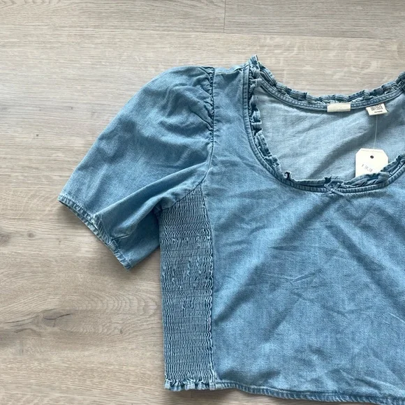 Blue Denim Ruffle Crop Top - Picture 3 of 3